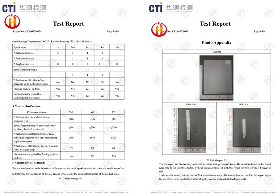 Huiyuna coroplast sheets Flame Retardant Report